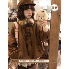 批发ALITTLE 乱糟糟“日杂感叠穿”毛毛领vintage感夹棉花苞外套