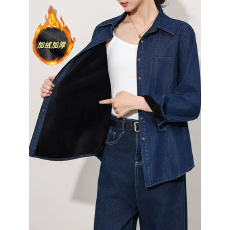 批发实拍超好看美式复古<b class='q'>牛仔</b>加绒加厚长袖<b class='q'>衬衫</b>外套宽松上衣女秋冬新款