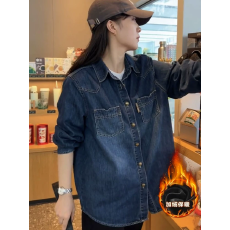 批发复古加绒软<b class='q'>牛仔</b><b class='q'>衬衫</b>外套女秋冬季欧货宽松叠穿打底内搭百搭<b class='q'>衬衣</b>春