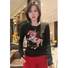 批发2026早春网红爆款洋气减龄磨毛T恤女重工烫钻彩色小马百搭上衣