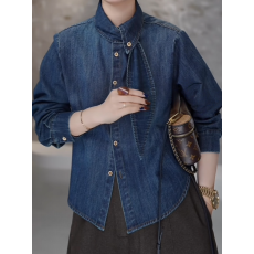 批发多一“蓝兔”2025冬季复古飘带翻领单排扣时尚磨毛<b class='q'>衬衫</b>