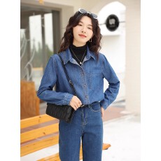 批发复古气质深蓝色软<b class='q'>牛仔</b><b class='q'>衬衫</b>女早春季新款内搭叠穿<b class='q'>衬衣</b>法式长袖上衣