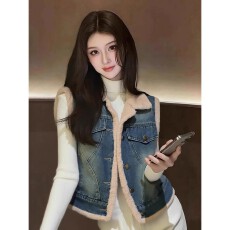 批发加绒棉服<b class='q'>牛仔</b>马甲女冬季外穿百搭小个子棉衣背心设计外套坎肩马夹