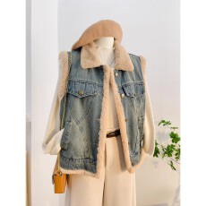 批发秋冬外套蓝色牛仔加绒上衣2025巨好看的马甲冬外穿女保暖背心冬装