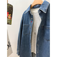 批发刺绣爱心长袖牛仔衬衫 2025秋季宽松慵懒风中长款外套女叠穿<b class='q'>上衣</b>