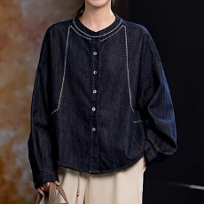 批发圆领刺绣<b class='q'>牛仔</b><b class='q'>上衣</b>女秋2025新款宽松休闲百搭<b class='q'>外套</b>长袖衬衫