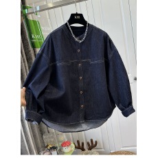 批发做旧复古圆领单排扣<b class='q'>牛仔</b>衬衫女衬衣<b class='q'>外套</b>宽松绗线2025早秋新款