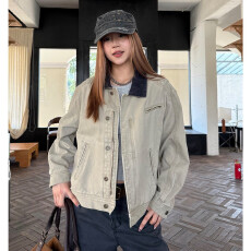 批发川川也美式水洗拼接领工装夹克外套<b class='q'>男</b>女秋季newvintage新复古上衣