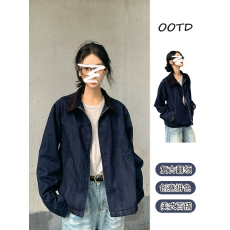 批发复古深蓝色灯芯绒拼接<b class='q'>牛仔</b>外套女春秋季款款韩系宽松休闲百搭上衣