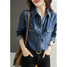 批发长袖<b class='q'>牛仔</b><b class='q'>衬衫</b>上衣外套女2025年秋冬全棉休闲<b class='q'>衬衣</b>