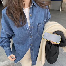 批发花总自制复古牛仔衬衫女韩版<b class='q'>宽松</b>2025新款内搭长袖百搭上衣外套潮
