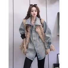 批发美式复古铆钉加绒<b class='q'>牛仔</b>外套<b class='q'>女</b>2025冬季时髦设计感时尚宽松立领<b class='q'>衬衫</b>