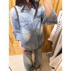 批发正货在这经典复古水洗蓝牛仔衬衫宽松薄外套