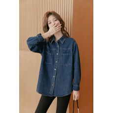 批发复古牛仔衬衫女早春新款小个子内搭衬衣<b class='q'>百搭</b>设计感上衣