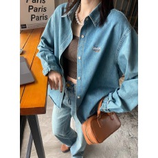 批发蔓延复古刺绣浅蓝色<b class='q'>牛仔</b>衬衫女2026早春新款休闲宽松长袖衬衣外套