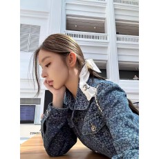 批发早安樊樊私服香系丹宁vibes山茶花蓝色牛仔外套显瘦直筒上衣