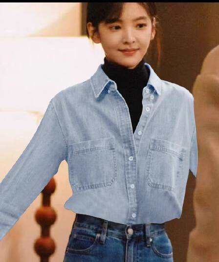 스타 챕터 만약 난 같은 단락 한국 스타일 외출용 인사이드 가져 가라. 봄 가을 데님 셔츠 깊은 얕은 2 가지 색상 들어 선택