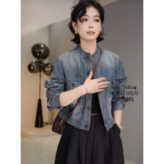 批发欧货秋<b class='q'>冬</b>新款水洗高级感牛仔外套女百搭时尚立领复古气质排扣上衣