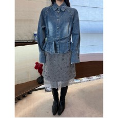 批发<b class='q'>韩国</b>东大门早春新款复古水洗翻领设计腰带宽松显瘦<b class='q'>牛仔</b>衬衫<b class='q'>外套</b>女