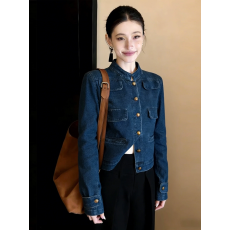 牛仔蓝立领多口袋设计感短款外套2026春季韩系独特别致漂亮上衣女
