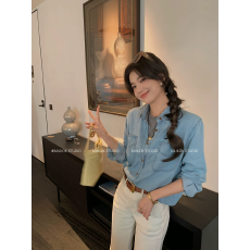 批发~浅蓝色牛仔<b class='q'>衬衫</b>外套女叠穿棉感<b class='q'>衬衣</b>2026春季新款