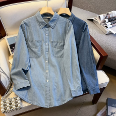 批发广州十三行高货爆款~垂坠感高端水洗牛仔<b class='q'>衬衫</b>外套女宽松百搭叠穿