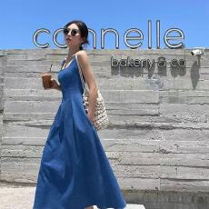 批发ZQ子晴 蓝雾之恋薄款<b class='q'>牛仔</b>连衣裙女夏小众设计感收腰气质吊带<b class='q'>长裙</b>