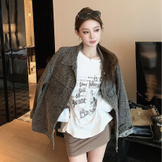 批发野性与甜酷并存之美*cool豹纹牛仔外套