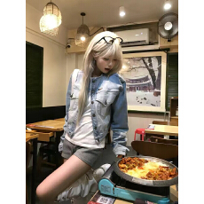 批发JMJ 美式复古字母刺绣水洗做旧<b class='q'>牛仔外</b><b class='q'>套男</b>女宽松休闲时髦正肩夹克