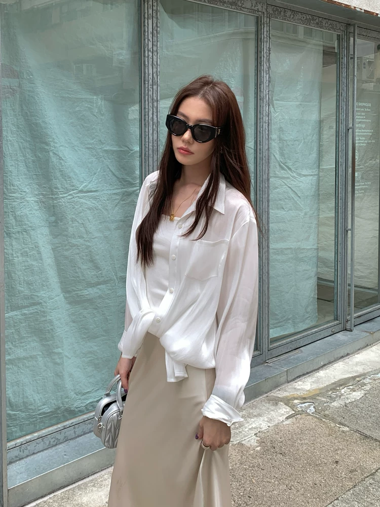 halo luu 화이트 섬 실크 자외선 차단 여성 셔츠 여름 얇은 스타일 루즈핏 재킷 오픈 가디건 외부 가져 가라. 도루 센스 셔츠