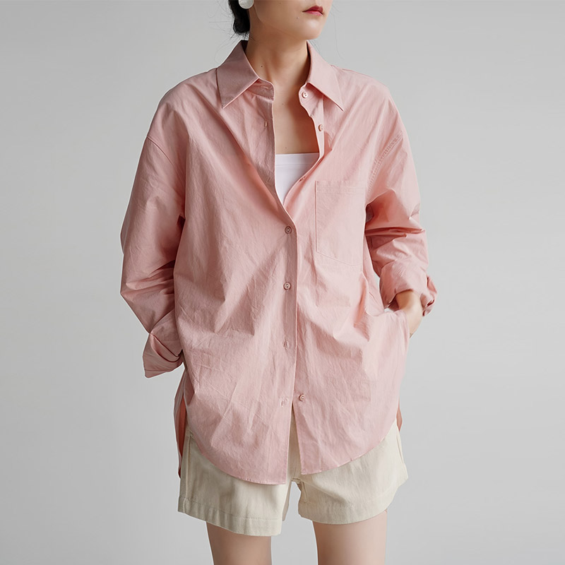 자유로움 미니멀리즘 출퇴근 품격 빛 분말 여성 셔츠 디자인 센스 남자 친구 바람 느긋한 루즈핏 작은 대중 맨위