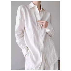 批发法国进口100亚麻白色开衫上衣高级感松弛宽松防晒<b class='q'>长袖</b>夏衬衫女