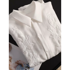 批发法式气质高级感白色Polo领长袖衬衫<b class='q'>男</b>女夏季薄款透气宽松衬衣外套