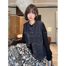 批发LAN DEUR星甜半秋复古圆领无袖马甲宽松韩系百搭坎肩外套