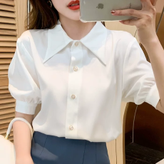 批发白色缎面<b class='q'>衬衫</b>女夏短袖2026新款设计感小众抗皱上衣<b class='q'>职业</b>面试<b class='q'>衬衣</b>薄