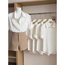 批发白色亚麻衬衫正肩短袖女夏季休闲气质老钱风棉麻衬衣法式小资上衣