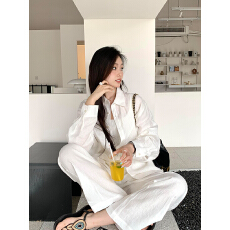 批发网图棉麻女<b class='q'>套装</b>休闲白色衬衫春夏时尚气质亚麻防晒衬衣