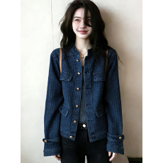 批发蓝色牛仔外套春<b class='q'>秋</b>水洗宽松小个子短款中古老钱风夹克