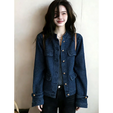 批发今年流行独特漂亮巨好看蓝色牛仔外套女<b class='q'>春</b>季新款小香风高级感上衣