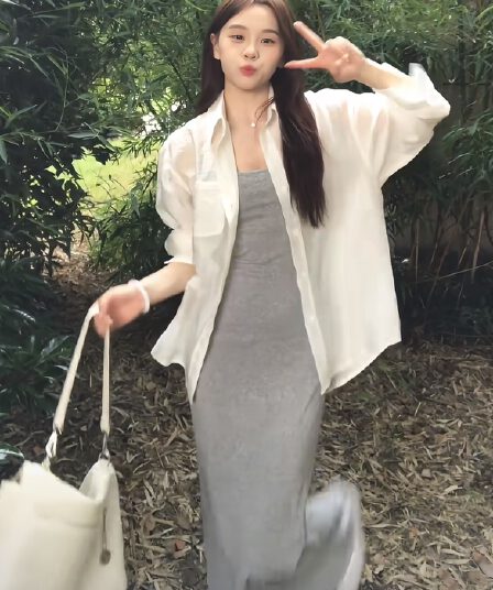여름 켜기 새로운 한 부서 클래식 출퇴근 마이크로 ~을 통해 폴로 칼라 여름 셔츠 다용도 허리 수축 몸매 가꾸기 니트 슬립 드레스