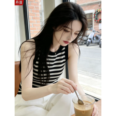 批发冰丝条纹针织吊带小背心女夏季外穿内搭打底无袖薄款修身显瘦上衣