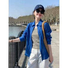 批发超好看克莱因蓝色衬衫女夏2026新款高级感小众慵懒风宽松防晒上衣