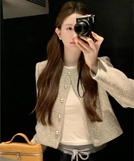 명문 여성 작은 샤넬 스타일 여성 코트 봄 레트로 슬림해 보이는 고급 센스 2026 작은 키 한 부서 천 골드 쇼트 스타일 맨위