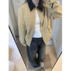 批发美式覆古撞色翻领夹克外套女秋季2026新款宽松休闲<b class='q'>百搭</b>短款上衣潮