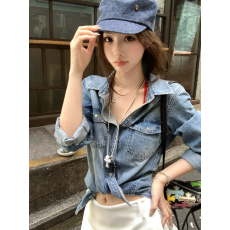 批发正确版2026早秋天丝复古<b class='q'>牛仔</b>上衣女夏季丹宁廓形随性<b class='q'>牛仔</b><b class='q'>衬衫</b>