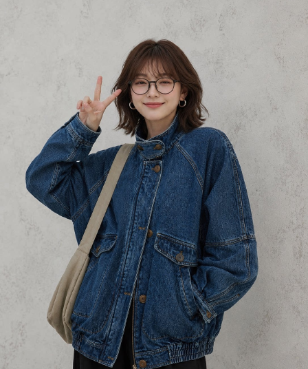 한 부서 레트로 품격 스탠드 칼라 카우보이 바깥 세트 여성 가을 디자인 센스 작은 대중 루즈핏 다용도 파일럿 재킷