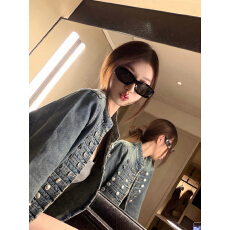批发盘盘博主日常正肩双排纽扣重工拿破仑牛仔外套女秋季夹克上衣
