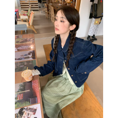 批发馨帮帮  自制娃娃领牛仔外套2026可甜可盐小翻领单排扣复古蓝夹克