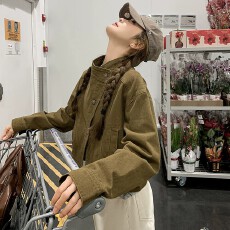 批发棕色短款立领工装夹克外套女春秋超火好看高级感小众美式酷飒上衣