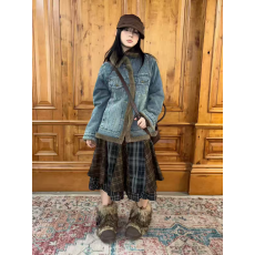 批发外星沙龙美式复古加绒牛仔外套保暖宽松加厚毛绒夹克